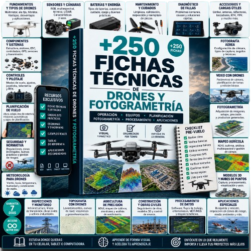 Kit +250 Fichas Técnicas de Drones y Fotogrametría
